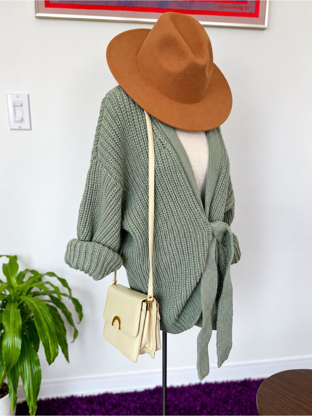 Zara Sage Green Chunky Knit Belted Wrap Cardigan Size S